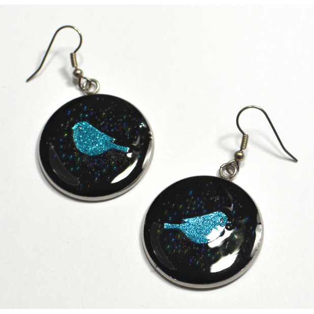 Glitter Bluebird Blue Bird Handmade Earrings