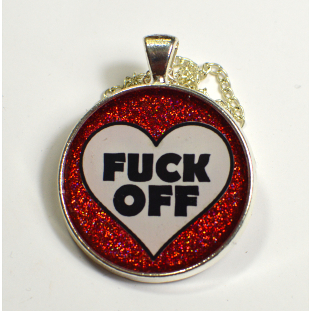 Fuck Off Red Glitter Heart Pendant