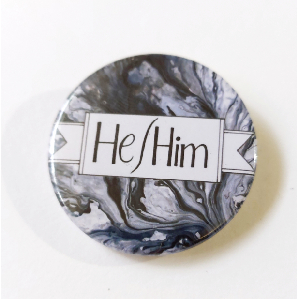 Pronouns He-Him Hand Lettered Badge