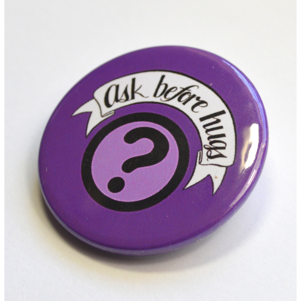 Ask Before Hugs Question Mark Badge