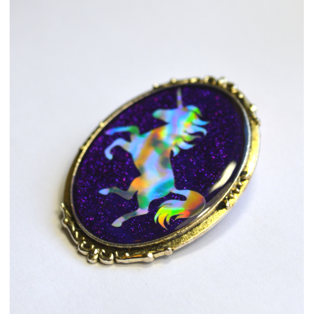 Purple Glitter Holo Holographic Unicorn Fancy Brooch