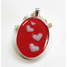 Valentines Day Romantic Red and Pink Hearts Resin Pendant